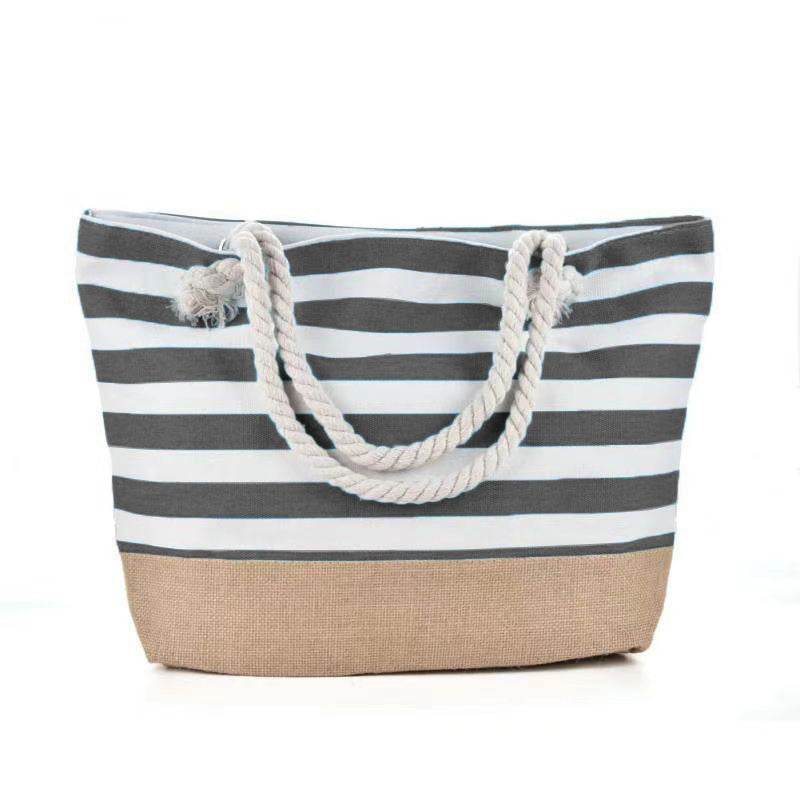Striped Beach Bag Casual Large Capacity Women Shoulder Bags - Mubimart