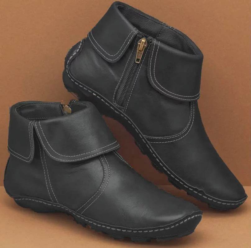 Ankle Boots Women Zipper Flat Shoes - Mubimart