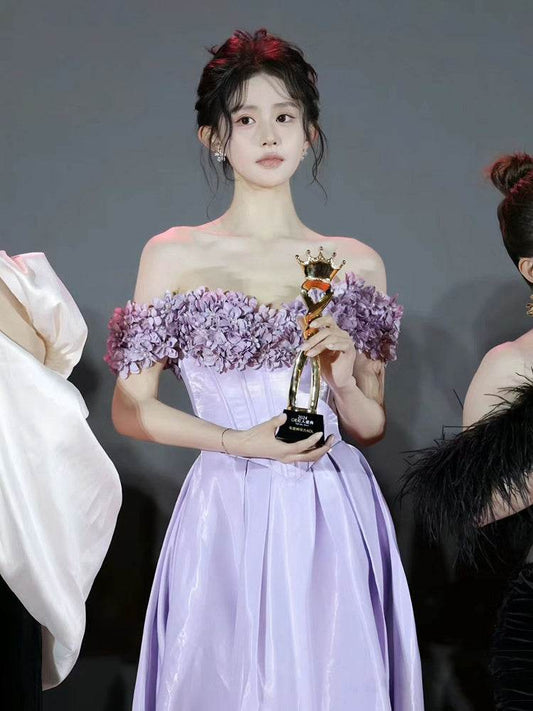 Purple Evening Dress Women's Banquet Graduation Adult Toast Dress - Mubimart