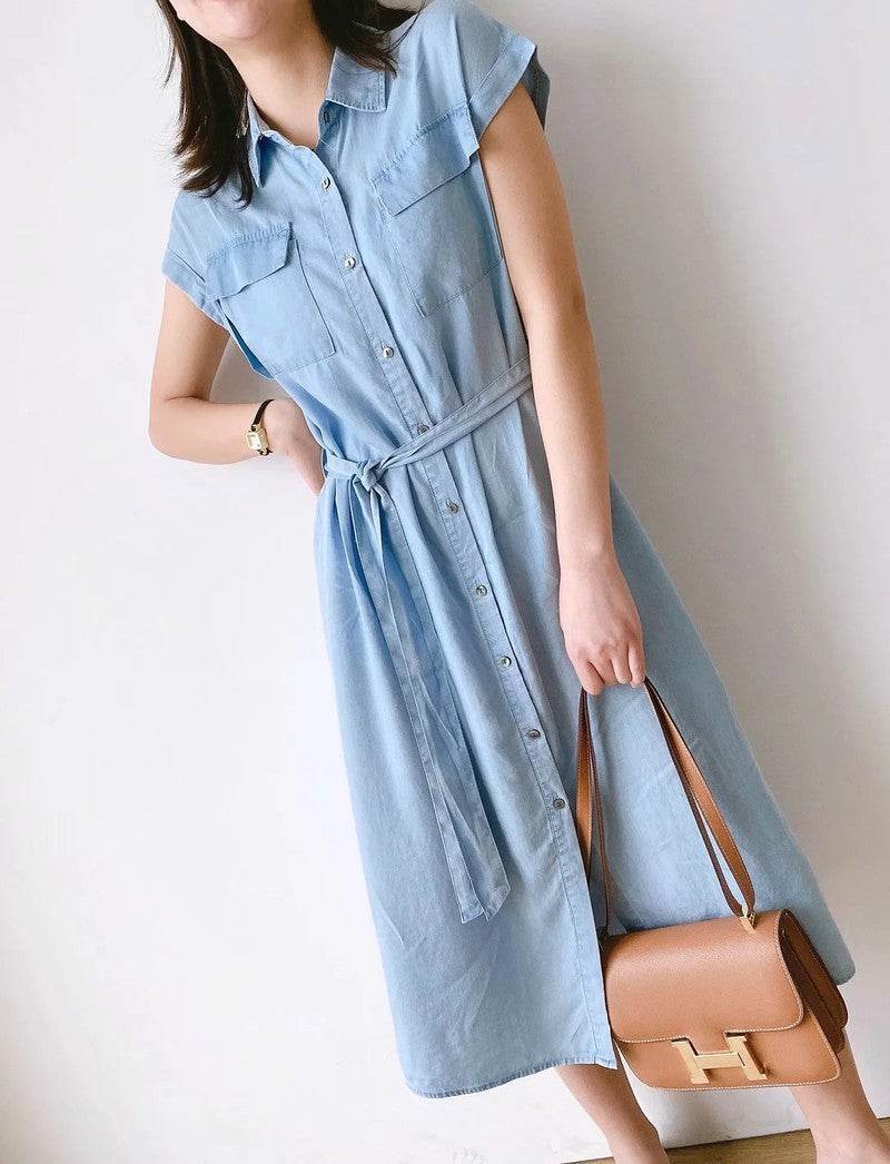Solid color shirt dress - Mubimart