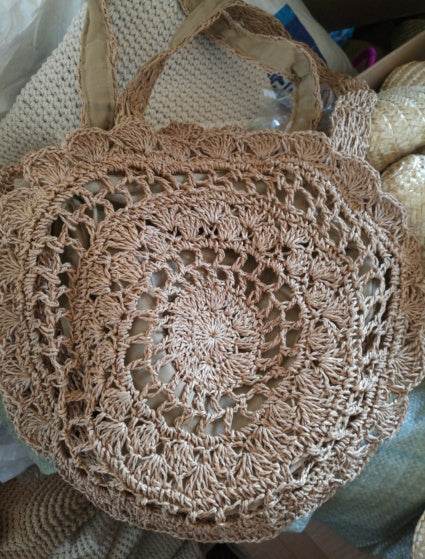 Bohemian Straw Bags for Women Big Circle Beach Handbags Summer Vintage Rattan Bag Handmade Kintted Travel Bags - Mubimart