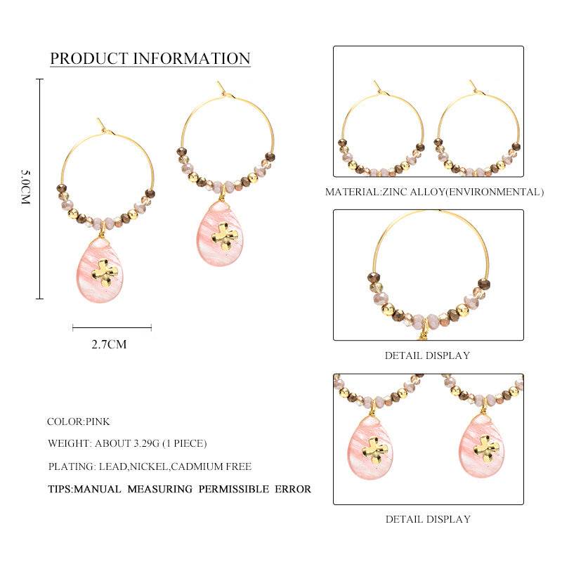 Women Fashion Natural Stone Hoop Earrings With Pink Waterdrop Stone - Mubimart