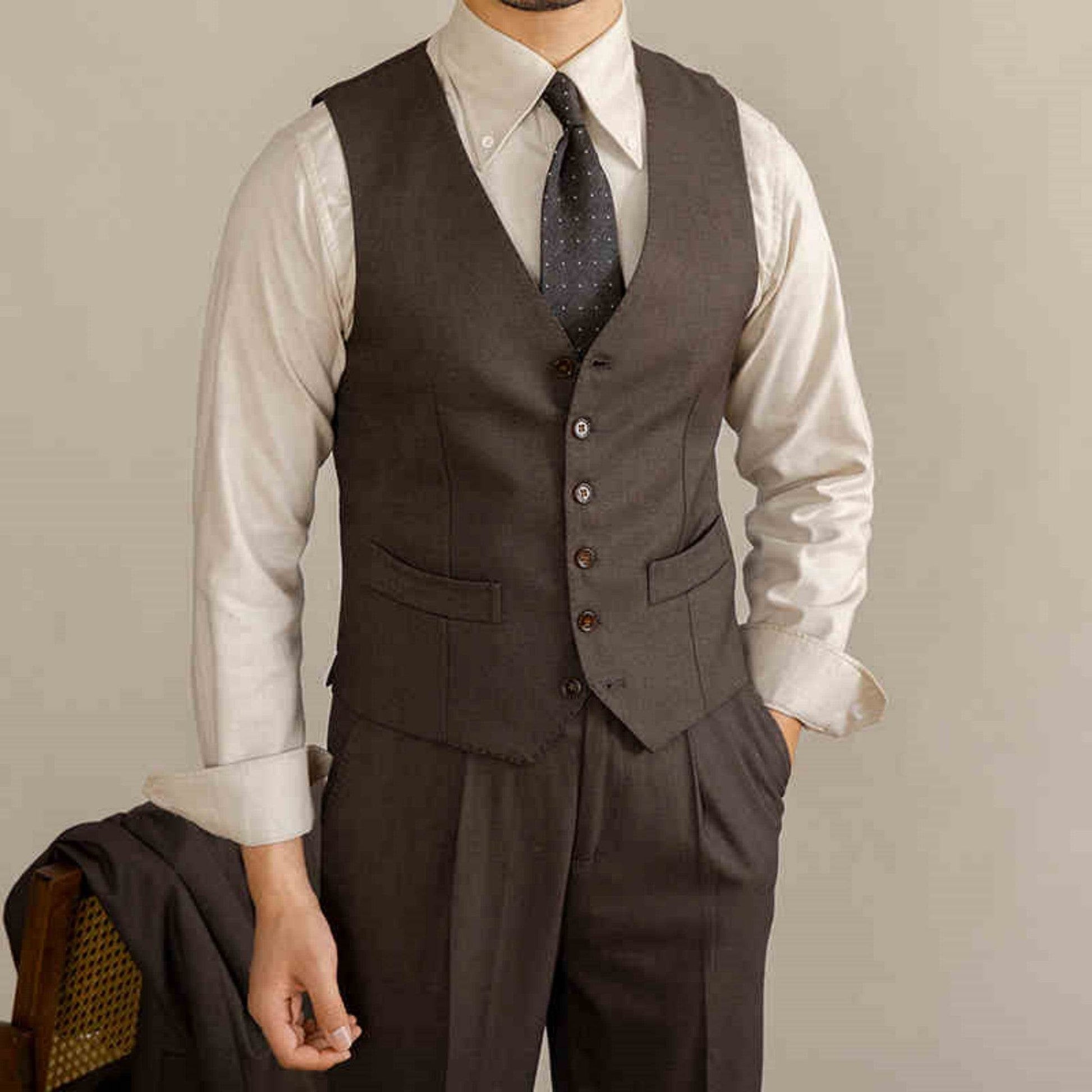 Retro Italian V-neck suit vest - Mubimart