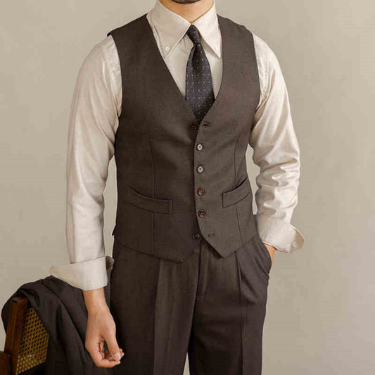 Retro Italian V-neck suit vest - Mubimart