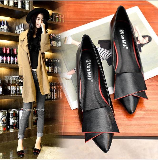Pointed Single Shoes Female Low Heel Flat Bottom With Shallow Mouth Thick With Boat Shoes Scoop Shoes - Mubimart