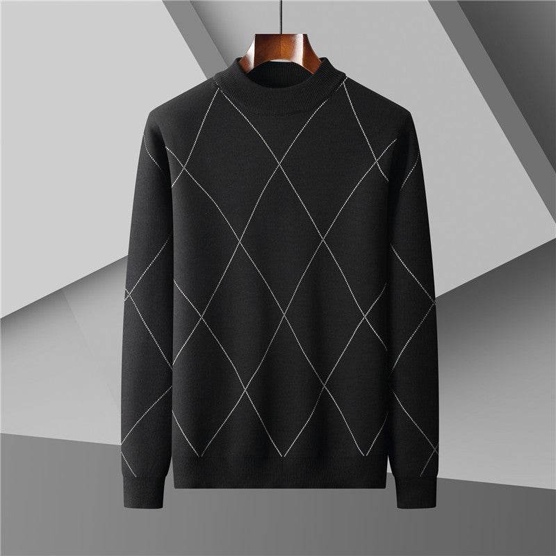 Men's Plus Size Half Turtleneck Jacquard Knitted Sweater - Mubimart