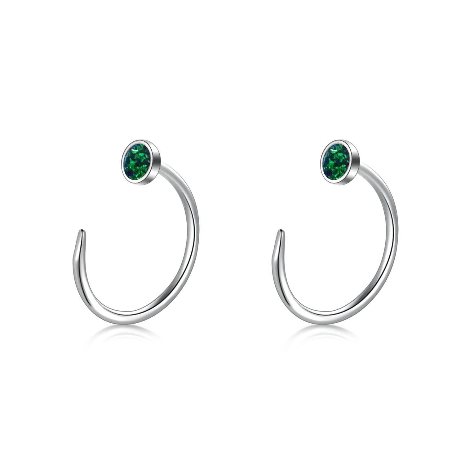 Ear Huggie Earrings Opal Half Cuff Hoop Earrings Threader Jewelry Gifts for Women Men Birthday - Mubimart