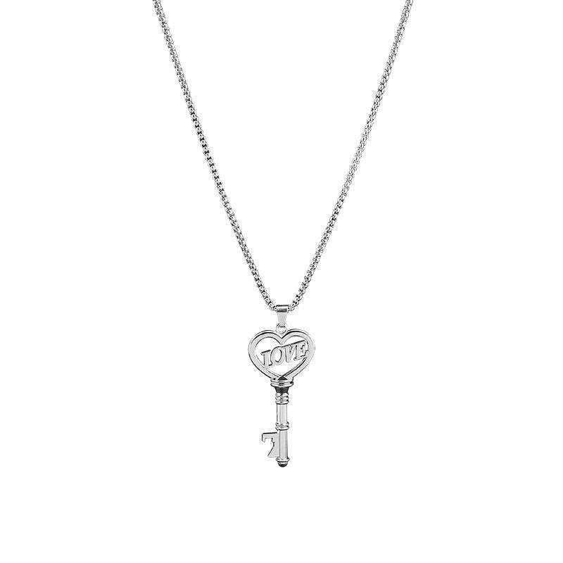 Stainless Steel Necklaces Sweet Heart Key Pendants Choker Chain Korean Fashion Jewelry For Women Jewelry Gifts - Mubimart