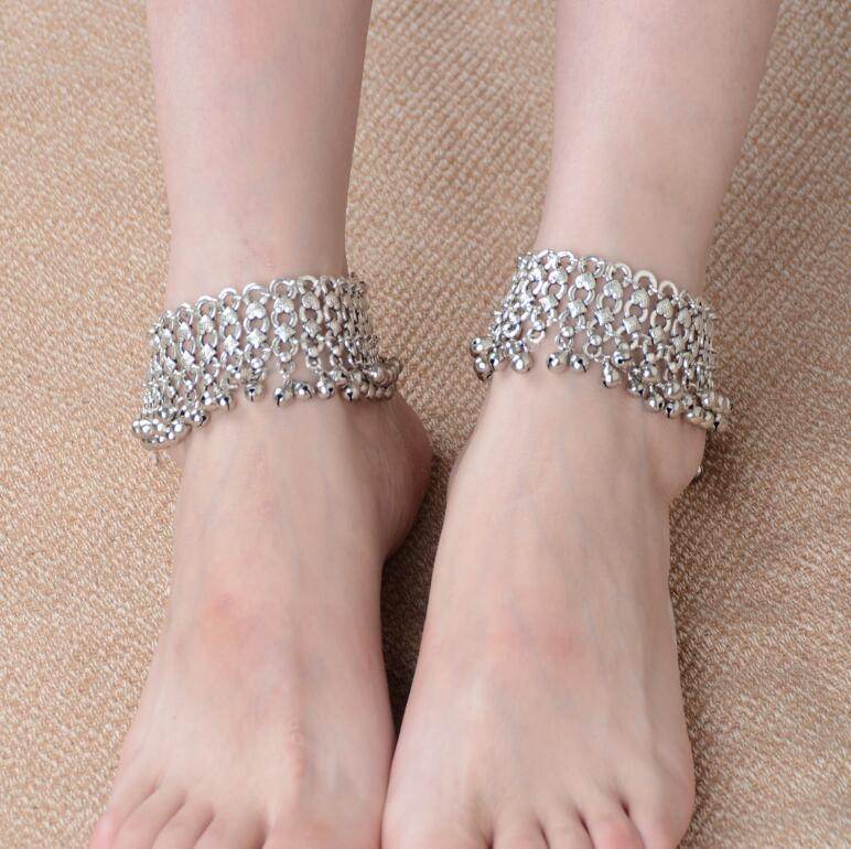 Boho Anklets Bohemian Silver Color Anklet Chain Bell Beads Anklet - Mubimart