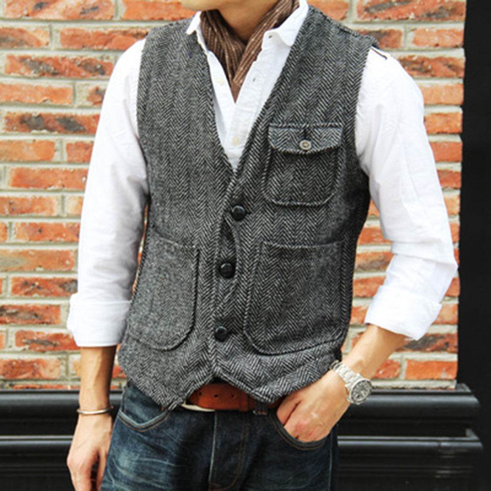 Herringbone Men's Suit Vest Vest - Mubimart