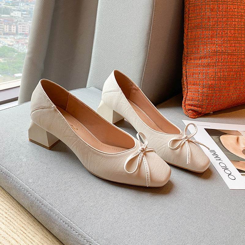 Women's Thick Heel Pumps Soft Leather Shoes - Mubimart