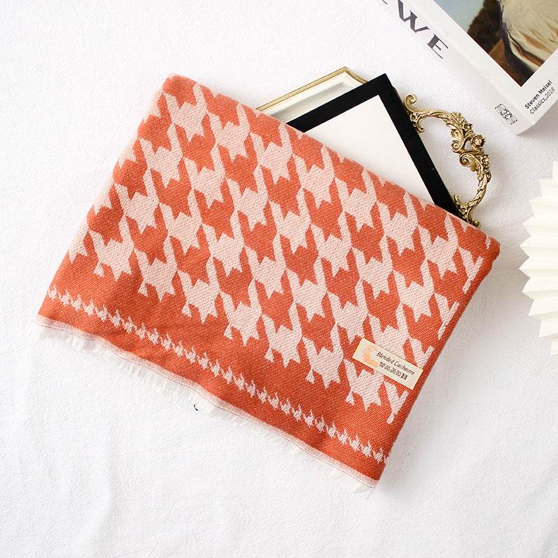 Warm Shawl Size Houndstooth Long Short Beard Scarf - Mubimart