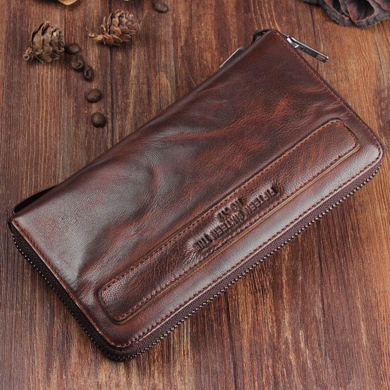 Men's Handmade Sheepskin Retro Long Wallet - Mubimart