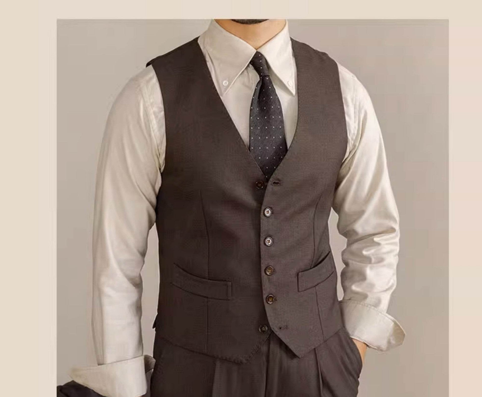 Retro Italian V-neck suit vest - Mubimart