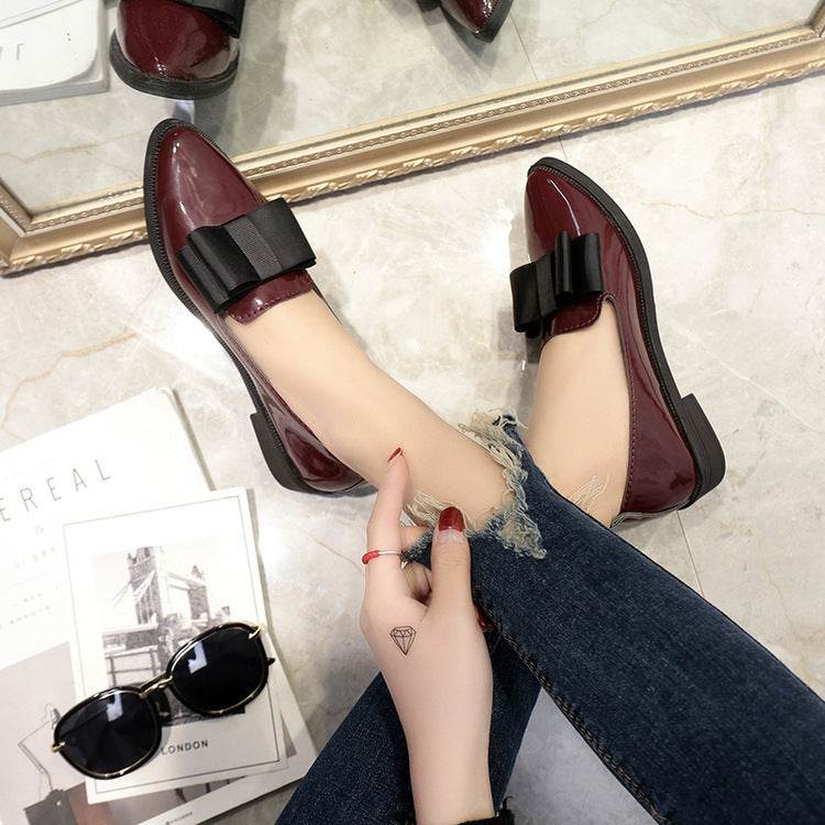 Women Flats Bowtie Loafers Shoes Women Ballet Flats Pointed Toe Shoes Patent Leather Elegant Low Heels On Flat Shoes Woman - Mubimart