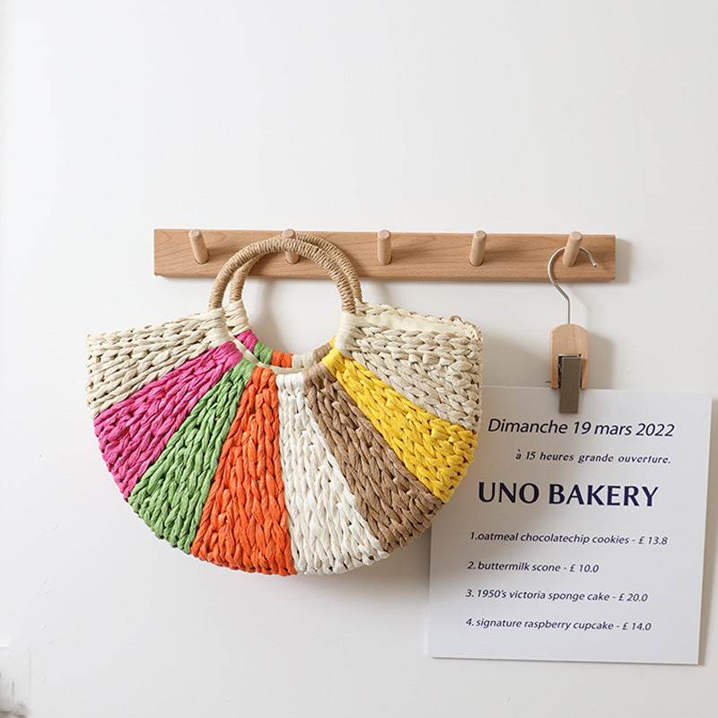 Beach Vacation Rainbow Straw Beach Bag - Mubimart
