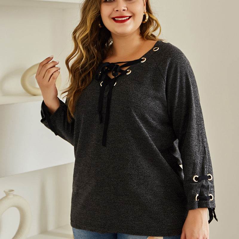 Round Neck T-shirt Plus Fat Plus Size Knitted Top - Mubimart