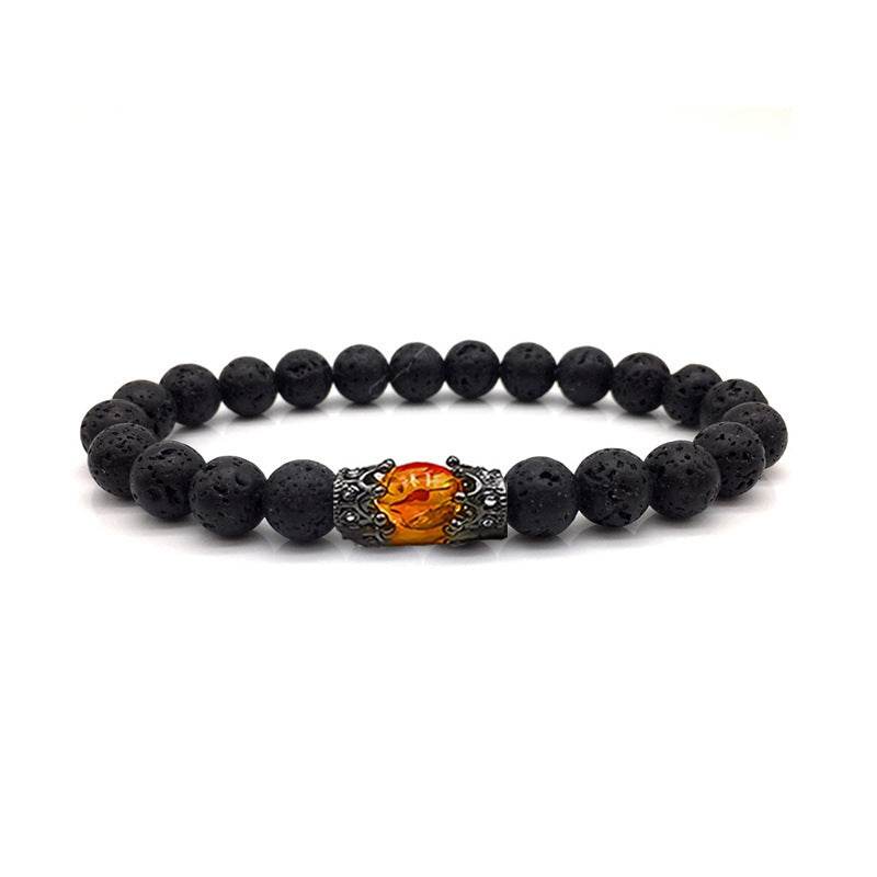 Obsidian Tigereye White-barked Pine Vintage Alloy Crown Bracelet European And American Men And Women Beaded Bracelet - Mubimart