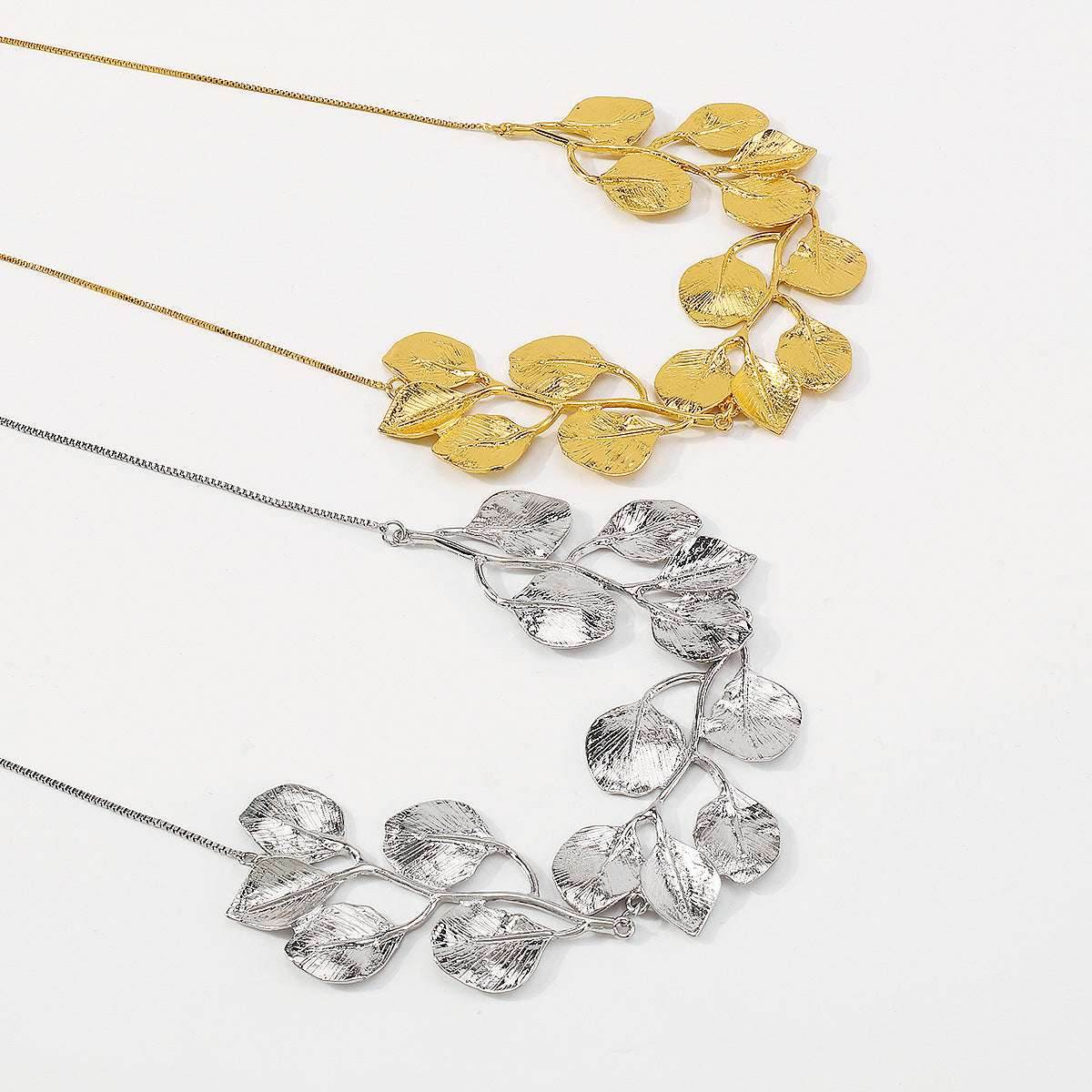 2025 Earring Necklace Luxury Metal Leaf Earrings Choker For Women Personality Jewelry Gift - Mubimart
