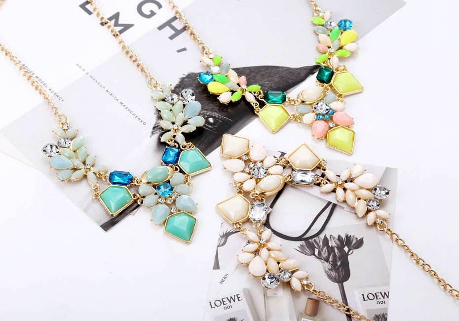 New Arrival Resin Fashion Colorful Cute Charm Gem Flower Choker Necklaces & Pendants Fashion Jewelry Woman Gift Summer style - Mubimart