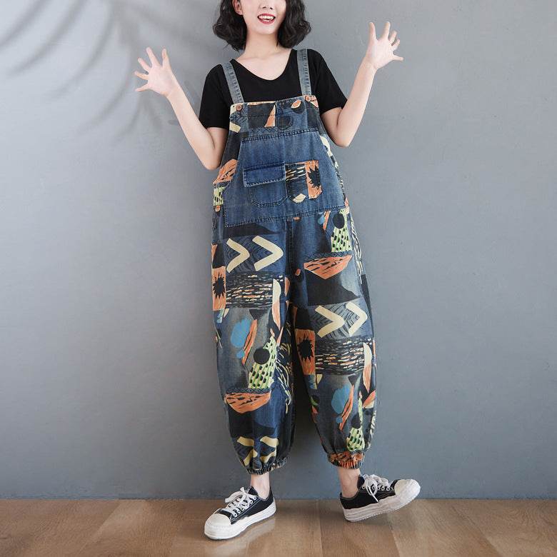 Women's Loose Plus Size Wide Leg Jumpsuit Ninth Pants - Mubimart