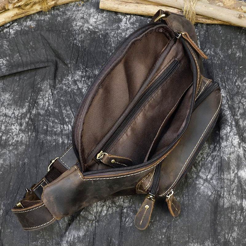 Retro Leather Fanny Pack Men's Crazy Horse Leather Chest Bag - Mubimart