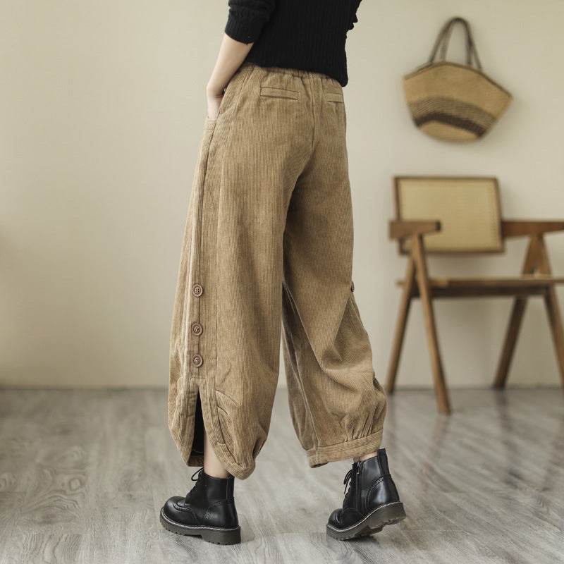 Oversized Loose And Thick Corduroy Plush High Waist Capris - Mubimart