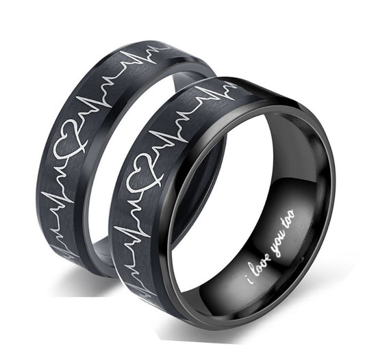 I Love You Too ECG Heartbeat Couple Rings Couple Ring Titanium Steel