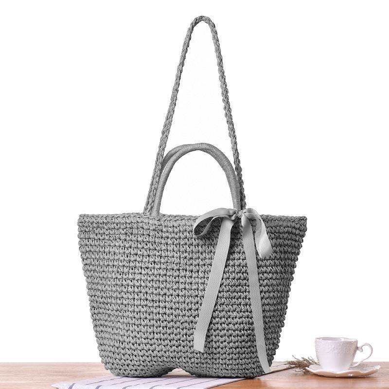 Round Straw Bags Women Summer Rattan Bag Handmade Woven Beach Cross Body Bag - Mubimart