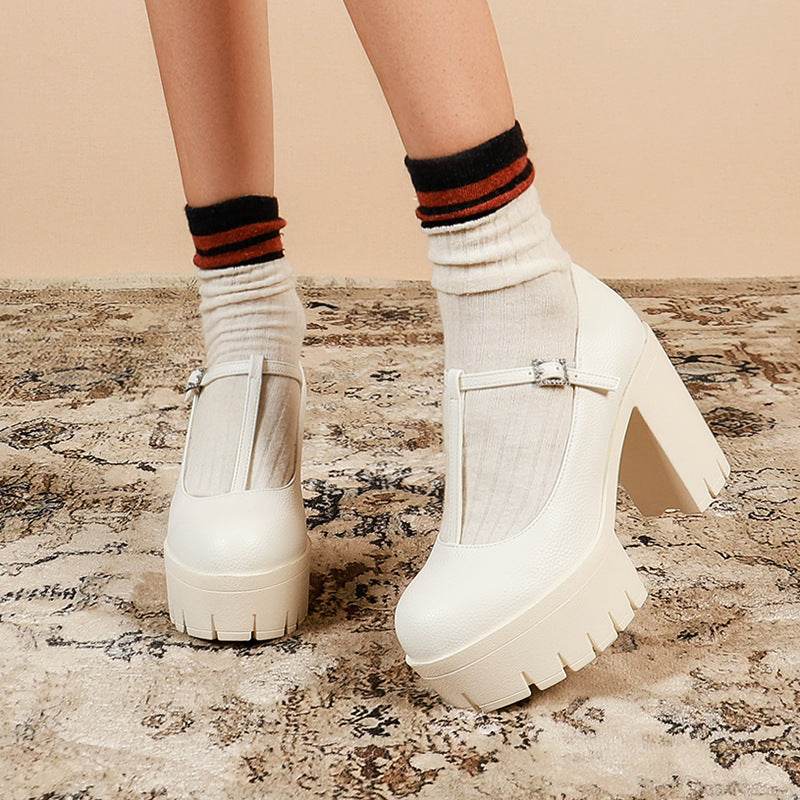 Size Pumps Fashion High Heels Thick - Mubimart