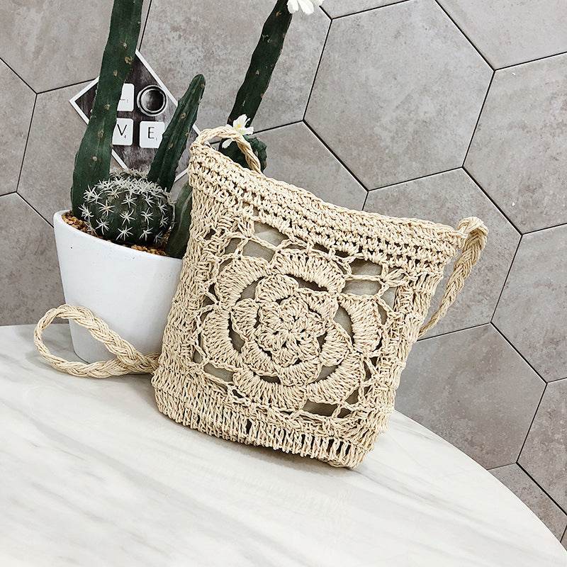 Bohemian Woven Hollow Out Beach Bag Women Crochet Fringed Straw Clutch Handmade Day Clutches Knitting Weave Boho Summer Bag Z70 - Mubimart