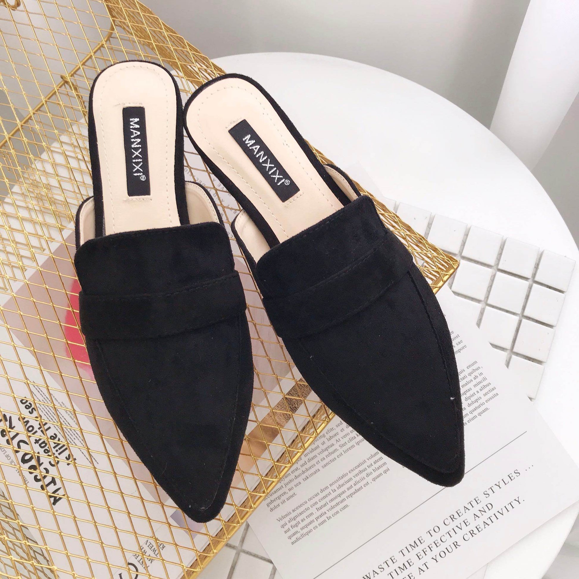 Pointed-toe baotou mules shoes cool half drag - Mubimart