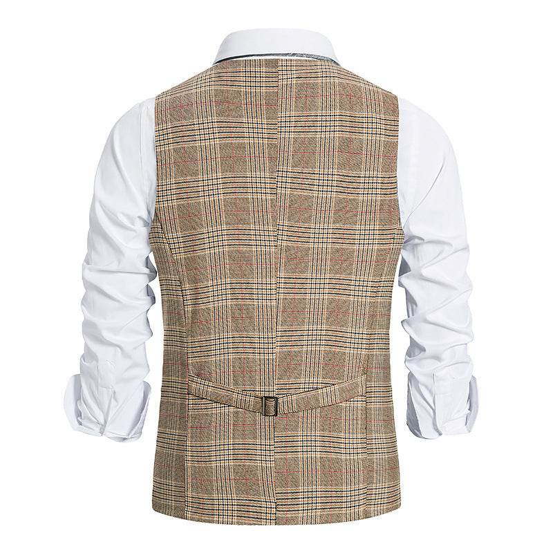 Men's Plaid Single Breasted Vest Style Suit - Mubimart
