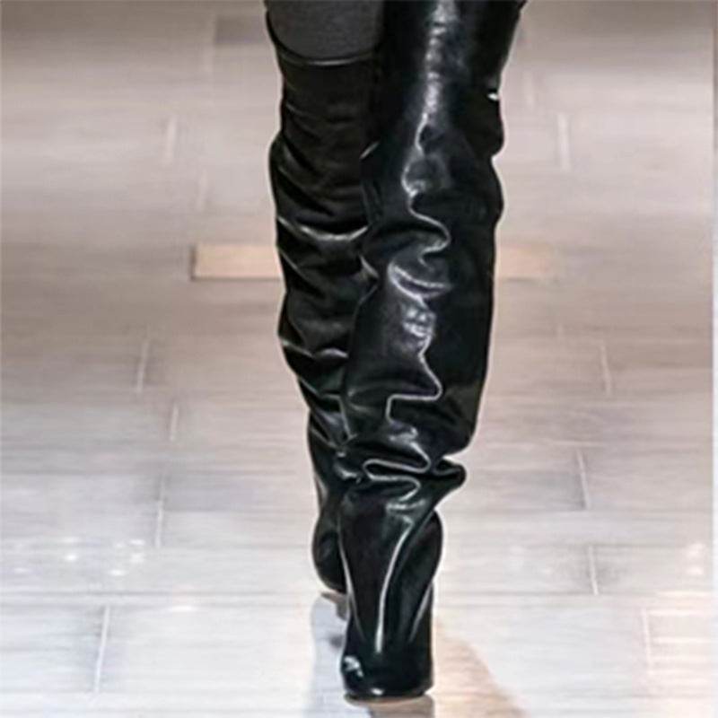 Women's Zipper Pleated Over The Knee Boots - Mubimart