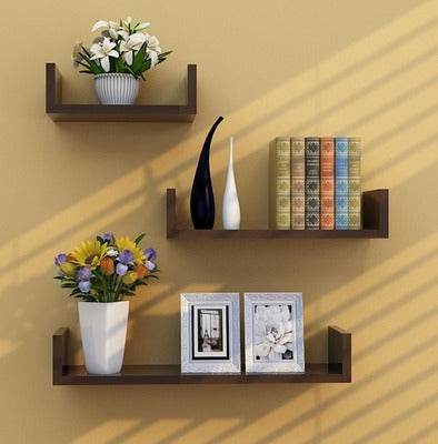 Living Room Wall Punch-free Shelf Wall Hanging Bookshelf Clapboard Storage Shelf TV Background Wall Decoration Shelf - Mubimart