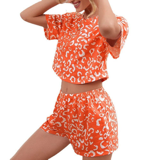 Cropped Navel Short-sleeved Tops And Shorts Loungewear Suit Women - Mubimart