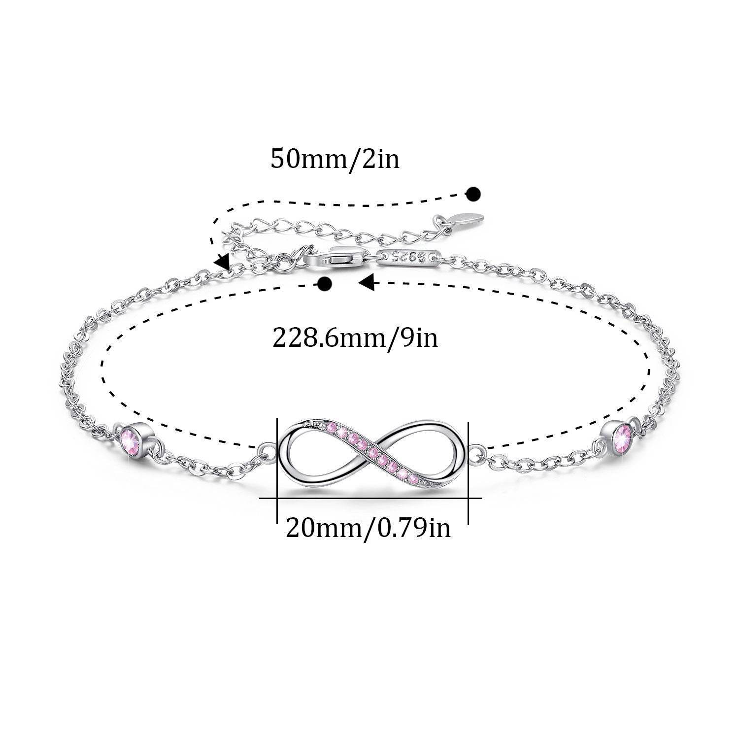 Sterling Silver Endless Love Symbol Anklet Charm Adjustable Chain Anklets For Women - Mubimart