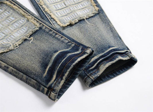 Jeans Patch Retro Blue Slim Fit Men - Mubimart