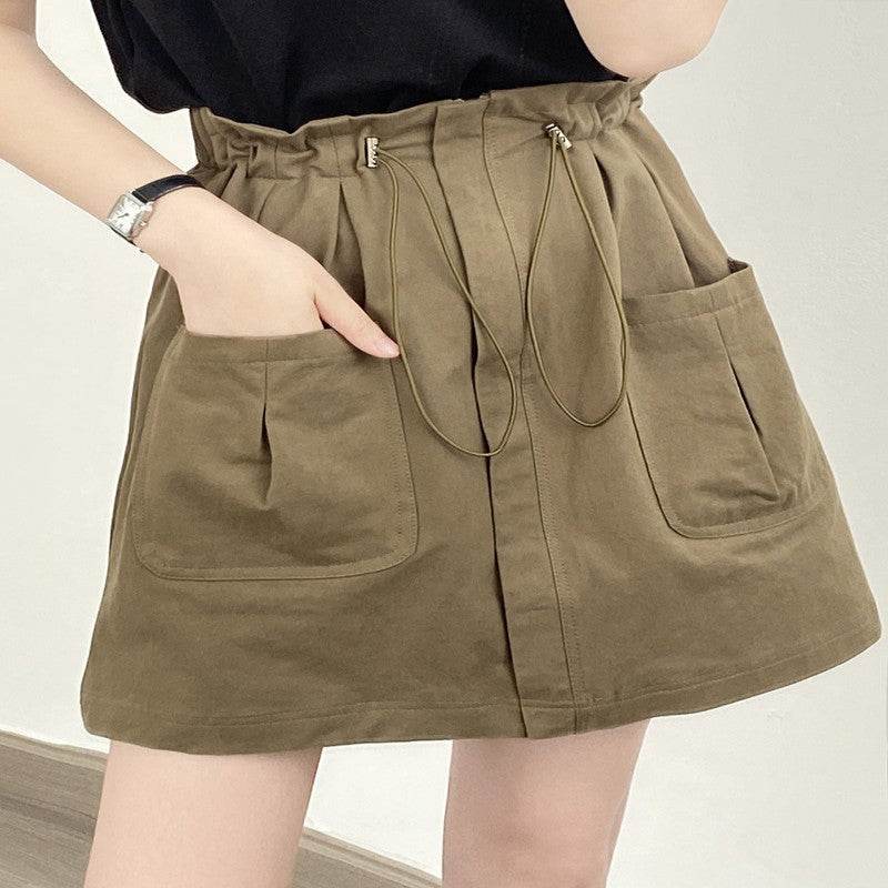 Drawstring Elastic Waist Skirt Large Workwear With Pocket Skirt - Mubimart