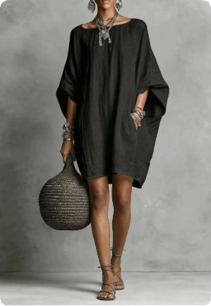 Womens Spring Summer Casual Mid-Sleeve Solid-Color Dress