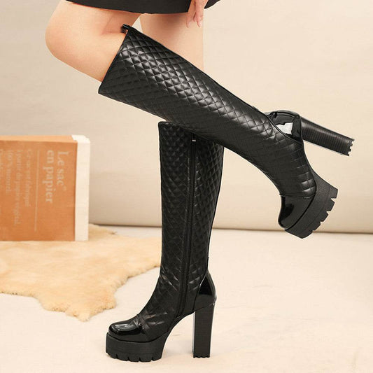 Block Heel Tall Boots Women's Boots Side Zipper - Mubimart