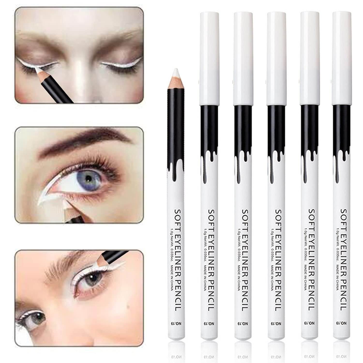 12 Piece White And Black Eyeliner Pencil Set For Eyebrows, Eyeshadow And Lips. Includes Sharpener. Waterproof , Long-lasting - Mubimart