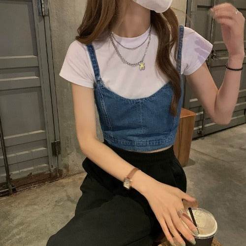 Women's Denim Camisole Short Top - Mubimart
