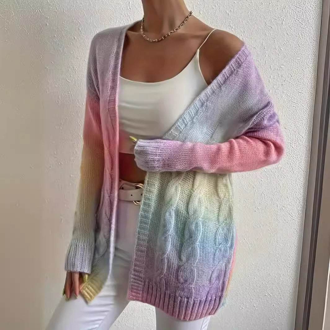 Plus Size Women's Knitted Gradient Trend Fashion Cardigan - Mubimart