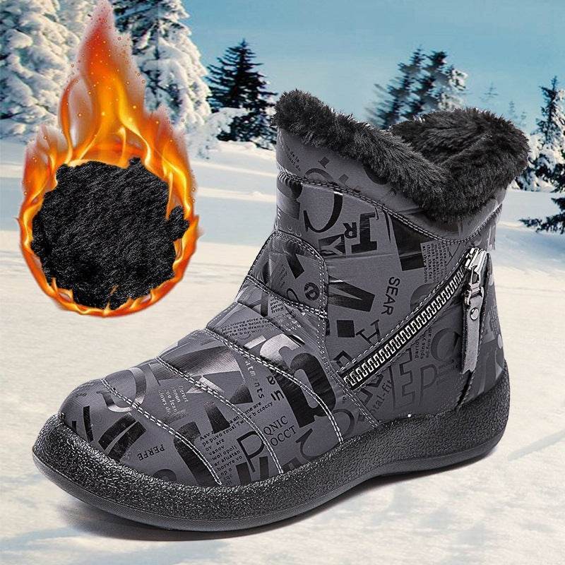 Letter Print Boots Winter Warm Plush Snow Boot Women Shoes - Mubimart