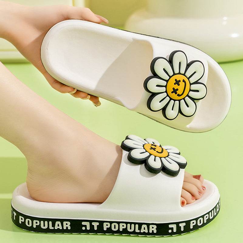 Summer Flower Slippers Women New Fashion Letter Garden Shoes Indoor Anti-Slip Floor Bathroom Bathing Home Slipper - Mubimart
