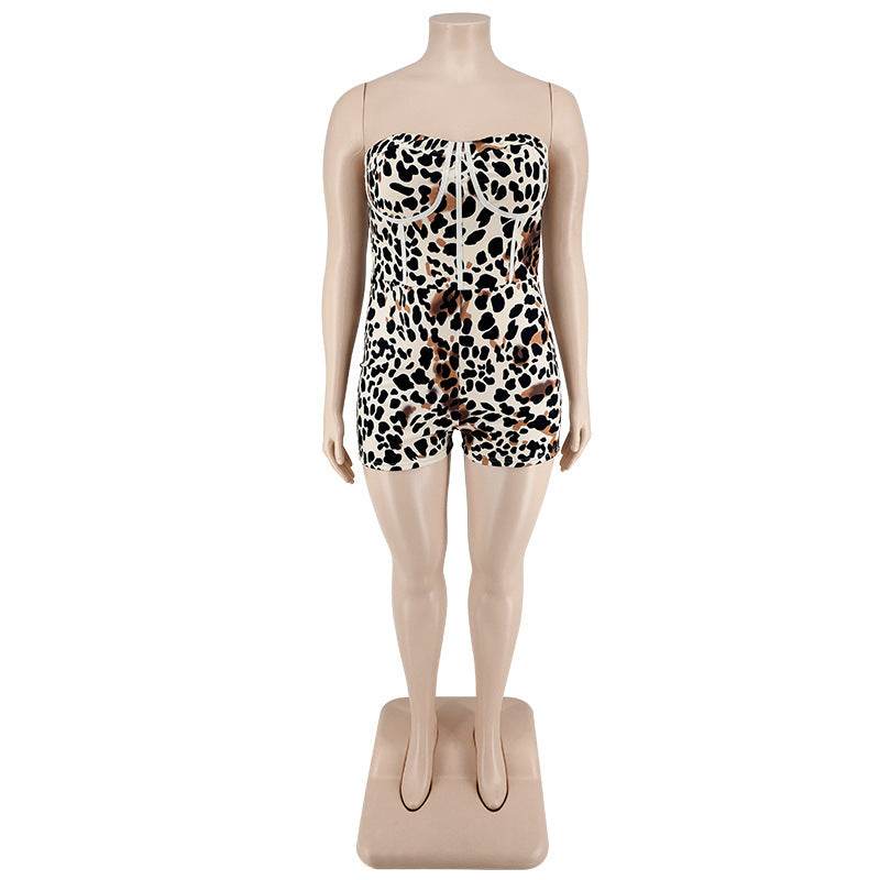 Leopard Print Jumpsuit Plus Size Women's - Mubimart