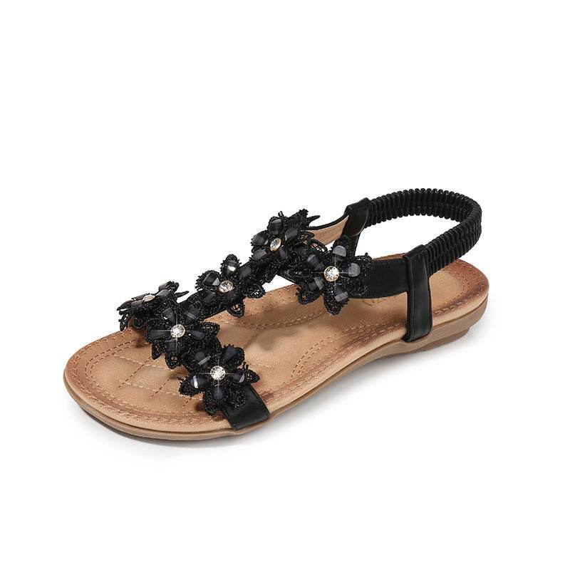 Large Size Sandals Women T-Shaped Flower Women Sandals Beach Sandals - Mubimart
