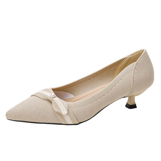 Woven Low-cut Pointed-toe Stilettos Knitted Shoes - Mubimart