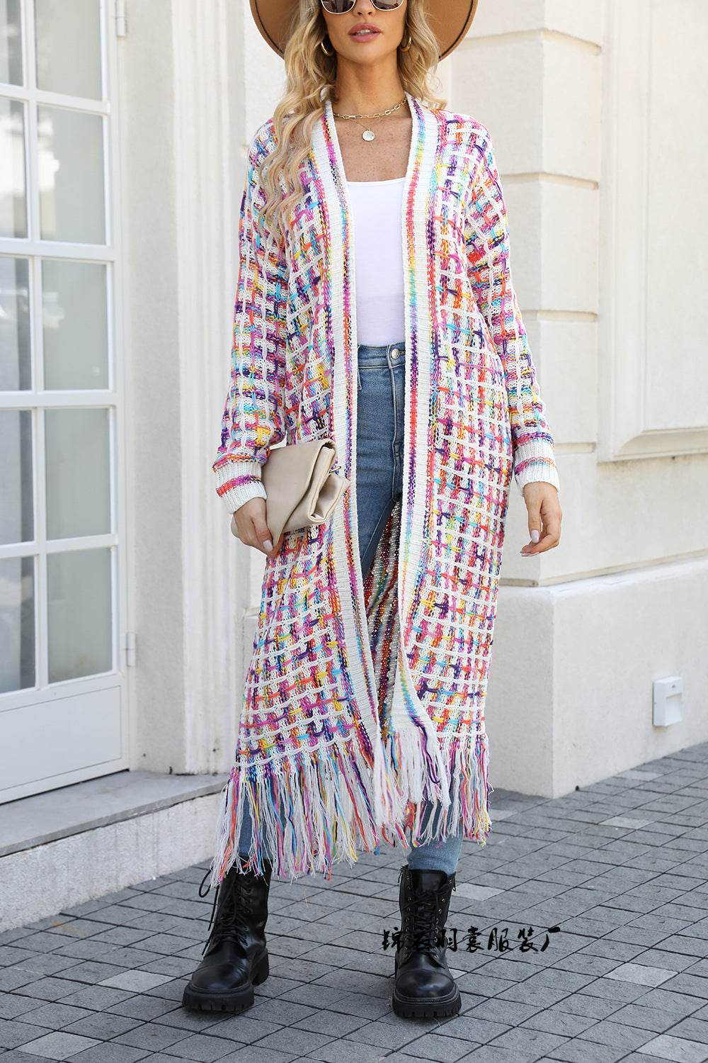 Women's Plus Size Tassel Long Cardigan Jacket Sweater - Mubimart